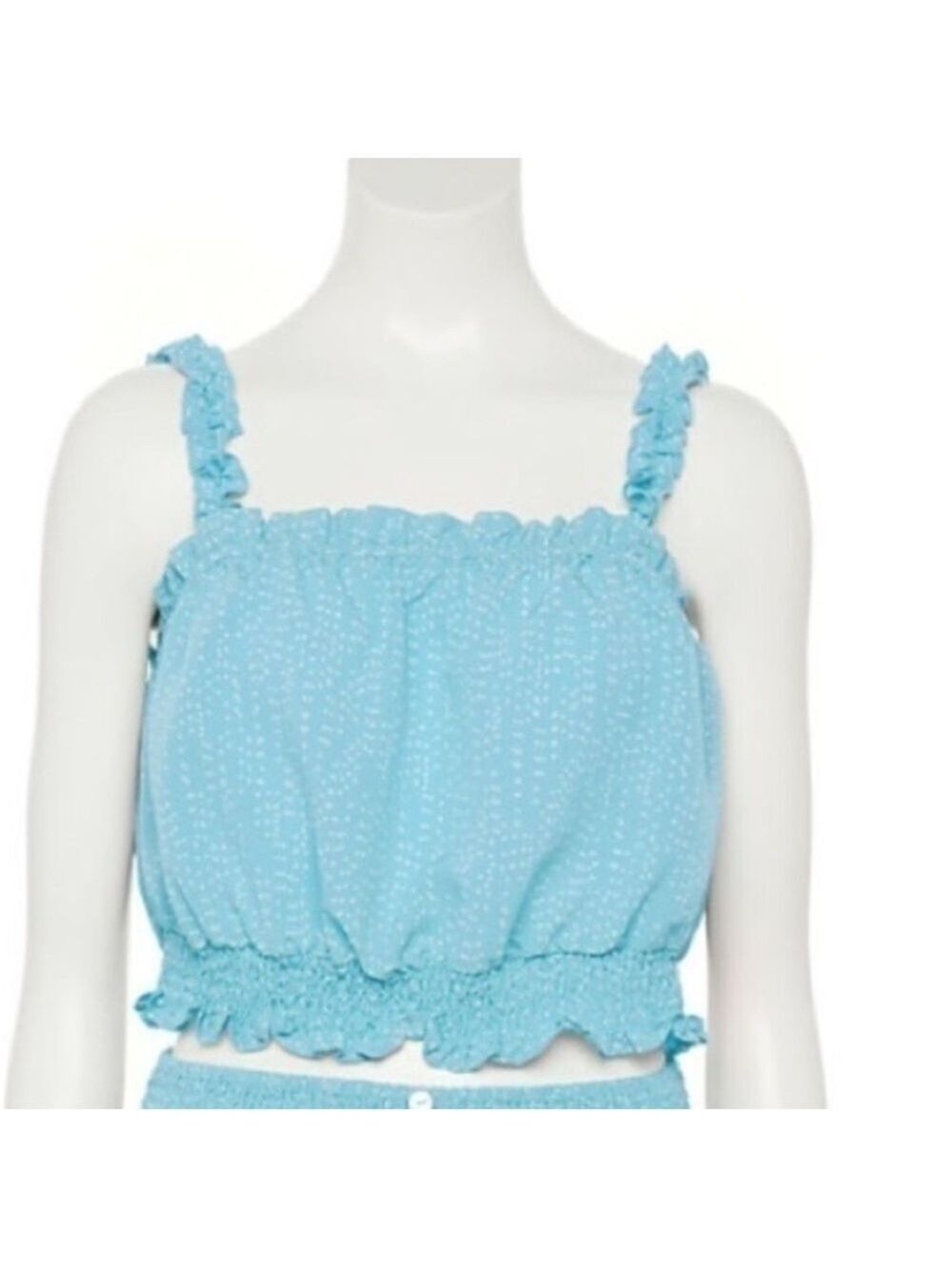 Lily Rose by Kohl’s Aqua Polka Dot Ruffle Smocked Tank Top XL - Picture 8 of 11